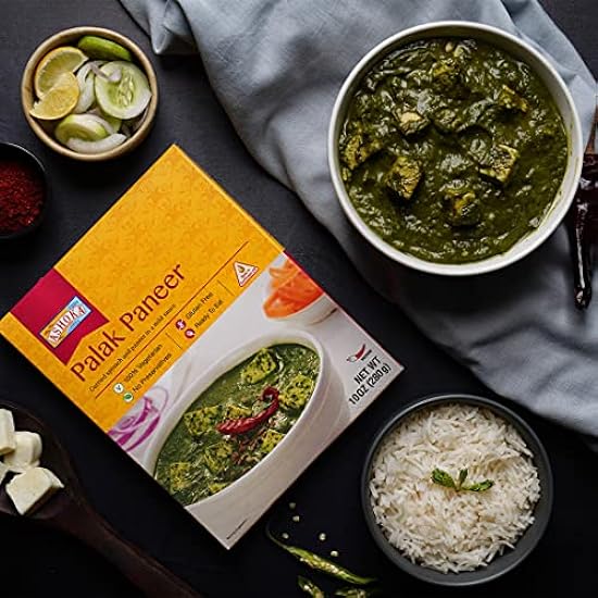 Ashoka Ready to Eat Indian Meals Since 1930, 100% Vegetarian Palak Paneer, All-Natural Traditionally Cooked Indian Food, Plant-Based, Gluten-Free and with No Preservatives, 10 Ounce (Pack of 5) 120044737