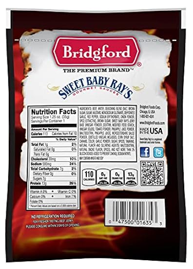 Bridgford Sweet Baby Ray´s Original Carne de res Jerky, 1.25 oz, 8 CT (Pack of 1) 84712880
