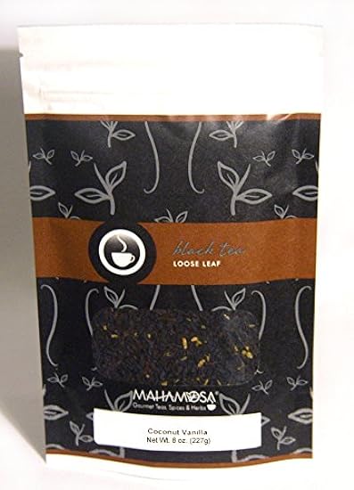 Mahamosa Flavored Negro Tea Blend and Tea Infuser Set: 8 oz Coconut Vanilla Negro Tea, 1 Stainless Steel Tea Ball Infuser (Bundle- 2 items)(Tea Ingredients: Negro tea, shredded coconut and vanilla bits with coconut and vanilla flavor) 970256161