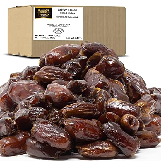 Traina Home Grown California Dried Pitted Dates - Healthy, No Added Sugar, Non GMO, Kosher Certified, Vegan, Value Size (5 lbs) 914496325