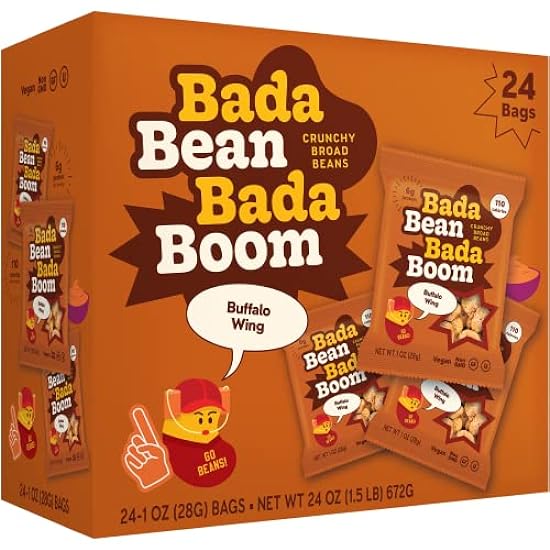 Enlightened Bada Bean Bada Boom - Plant-Based Protein, Sin gluten, Vegan, Crunchy Roasted Broad (Fava) Bean Snacks, 110 Calories per Serving, Buffalo Wing, 1 Ounce (Pack of 24) 39905993