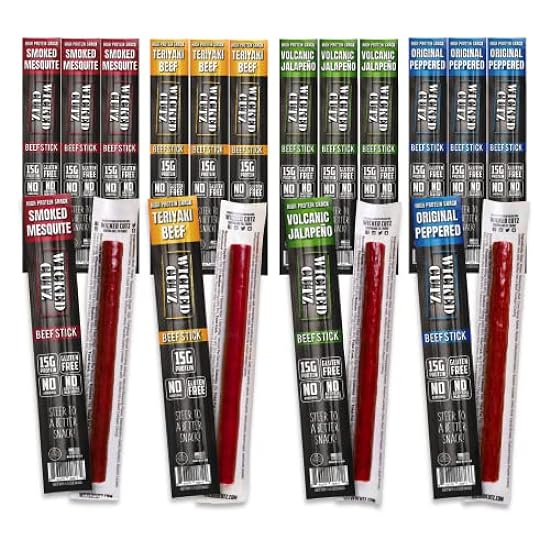 Carne de res Sticks Variety Pack | Tender, Flavorful, Extra Large Carne de res Jerky Sticks with up to 15g of Protein Per Meat Stick, Carnivore Diet, Sin gluten, High Protein, Healthy Snacks for Adults (48 Sticks) 626197172