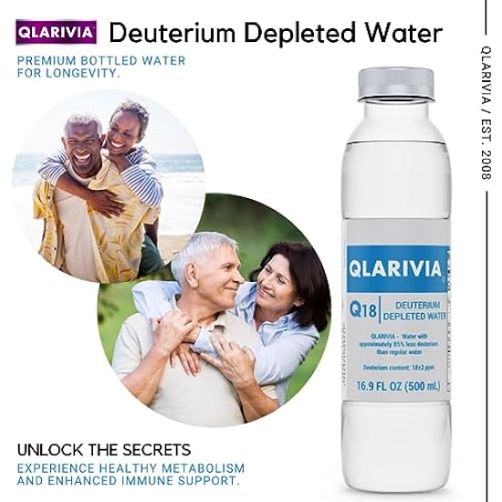 QLARIVIA Deuterium Depleted Water Bottle – Q18 (Pack of 6) - Premium Bottled Water for Longevity, Enhanced Hydration, and Immune Support - 18 ppm, 16.9 Fl Oz 432489808