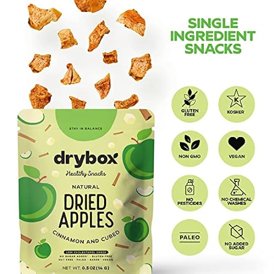 Drybox Dried Cinnamon Apple Cubed 36 Paquetes de bocadillos | Sin azucar Added Dried Apples with Sweet Cinnamon | Non-GMO Sin gluten Healthy Paleo Keto Snack for School Exercise or Offices | .5 oz of healthy fruit in each portion pack, 36 Packs in 3 Grab 