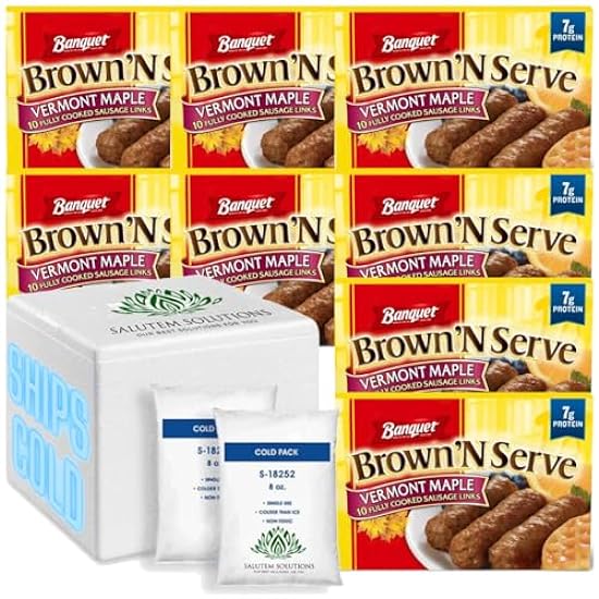 Salutem Vita - Banquet Brown ´N Serve Fully Cooked Vermont Maple Sausage Links, 6.4 oz, 10 Count - Pack of 8 642544056