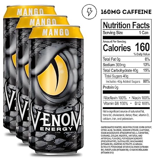 Venom Energy Drink, Mango, 0 Fat, 160mg Caffeine, 16 Fl Oz (Pack of 12) By LastFuel. 594278619