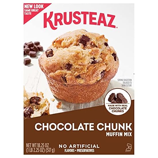 Krusteaz Chocolate Chunk Muffin Mix, With Real Chocolate, No Artificial Flavors or Preservatives, 18.25-ounce Boxes (Pack of 12) 412369456