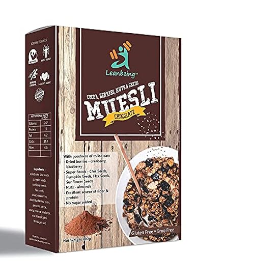 Astha Leanbeing Chocolate negro Muesli Berries, Nuts & Seeds 400G | Sin gluten | Natural Cereales para el desayuno |Naturally Sweetened 46937476