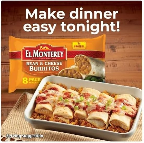 Salutem Vita - El Monterey Bean & Cheese Burritos, 32 oz, 8 Count (Frozen) - Pack of 3 652240157