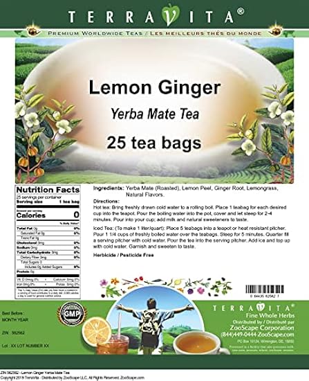 Lemon Ginger Yerba Mate Tea (25 tea bolsas, ZIN: 562562) - 2 Pack 31838227