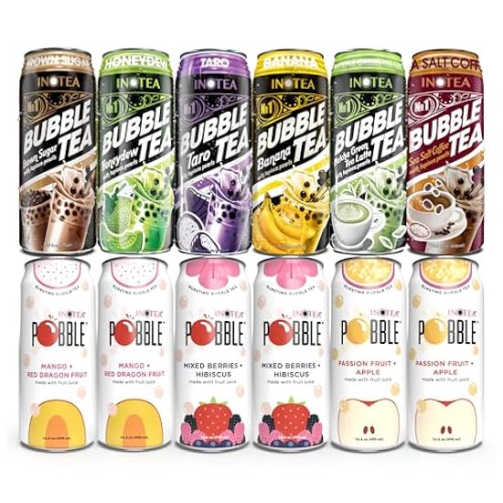 (Pack of 12) INOTEA Bubble Tea and Pobble Variety Pack 