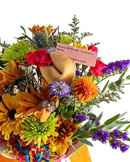 Birthday Blast Fresh Cut Live Flowers Arranged in a Takeout Container with your Personal Message Tucked Inside a Fortune Cookie 738979186