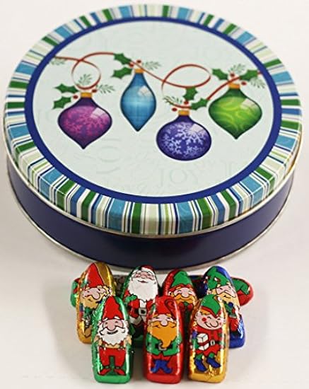 Scott´s Cakes Foil Wrapped Solid Milk Chocolate Mini Santas & Elves in a Medium Jeweltone Tin 506406063