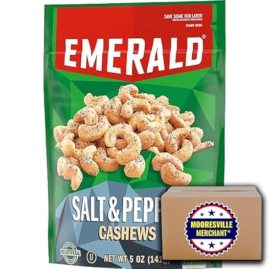 Emerald Salt and Pepper Cashews, 5 oz, 4 bolsas with Mooresville Merchant Decal 514036120