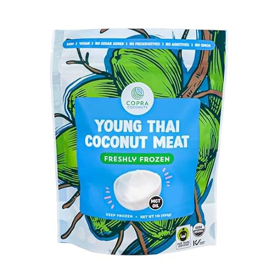 Copra Organic Frozen Coconut Meat (100% Young Coconut Frozen In Hours of Harvest) | Sin gluten, Non GMO, Vegan, Dairy Free, Sin azucar Added, No Preservatives (Case of 10 x 1lb bolsas) 324842395