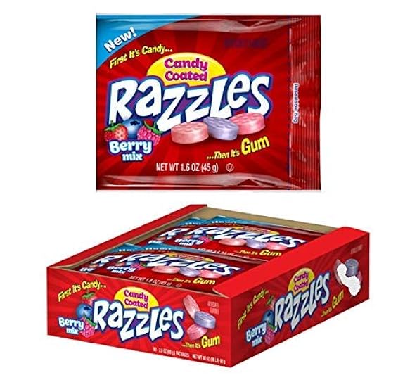 Razzles Assorted Berry Mix Flavors Candy Gum, 1.6 Ounce
