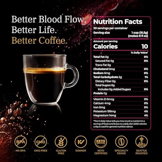 VINIA Blood Flow Energy Café Pods - Medium Roast Infused with Rojo Grape Piceid Resveratrol for Physical Energy & Mental Alertness, Specialty Superfood Café, Full-Bodied Chocolate Notes, 30 Ct 177826363