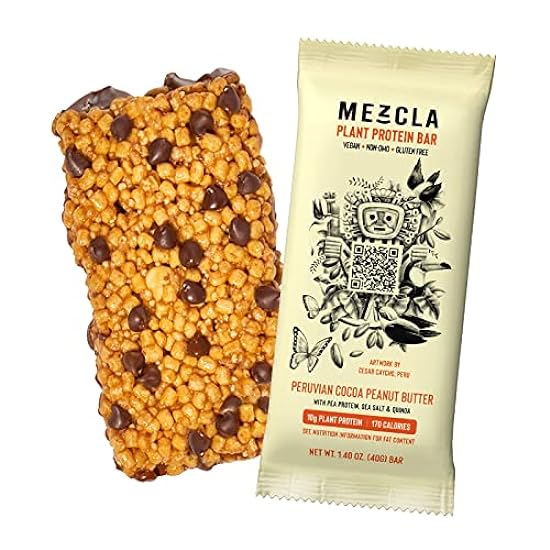 Mezcla Vegan Protein Bars, Sin gluten Snack Made with Pea Protein, Chocolate Chips and Other Premium Ingredients, Healthy Snacks, Peruvian Cocoa Peanut Butter, 10g of Protein, 15 Pack 261063266