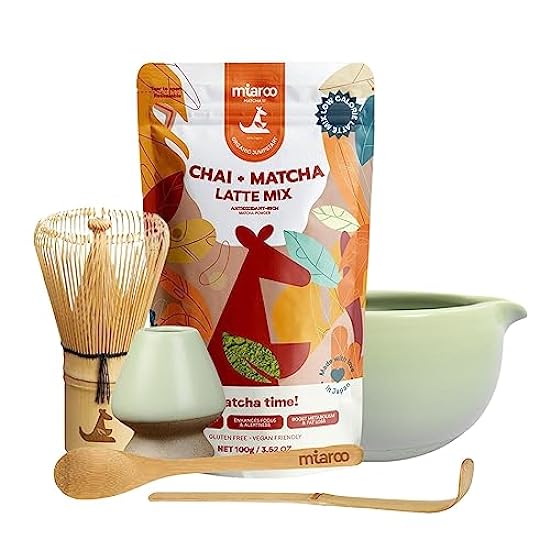 Miaroo Deluxe Matcha Kit: Experience the Finest with Premium Matcha (Chai Tea), Bamboo Whisk, Chasen Holder, Wooden Spoon & Scooper! 617828847
