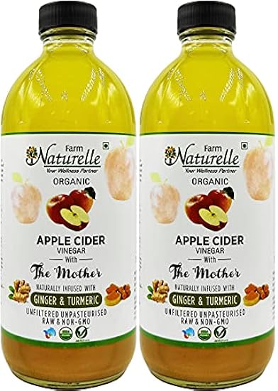 Farm Naturelle Organic Apple Cider Vinegar with Mother and Apple Cider Infused Ginger and Turmeric (500 ml x 2 ) Pack of 2 482654355