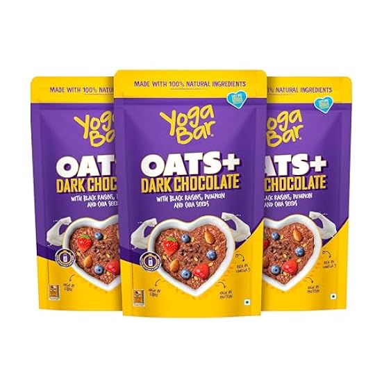 Yogabar Chocolate negro Oats Combo - Sin gluten Whole Oatmeal for Breakfast - Healthy Cereales para el desayuno for Children and Adults - Makes Milk Fun for Children - 400g Each ( Pack of 3 ) 754752078