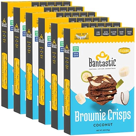 Bantastic Brownie Keto Snack, Coconut Crisps - Crunchy Thin, Naturally Sweet Sin azúcar Brownies Snack with Coconut Chips, Sin gluten, Low Carb, Dairy Free, 3 Oz Ea (Pack of 6) 595276136