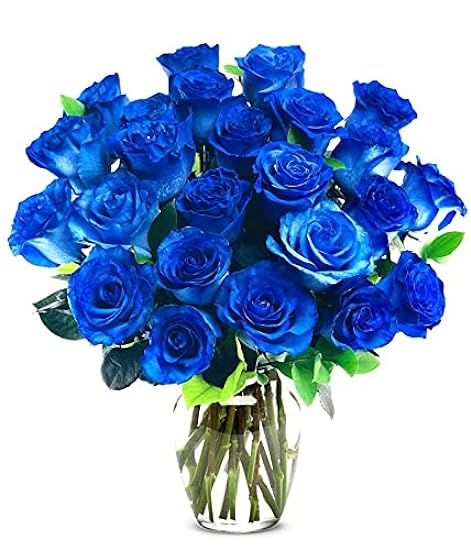 From You Flowers - Two Dozen Blue Roses with Glass Vase