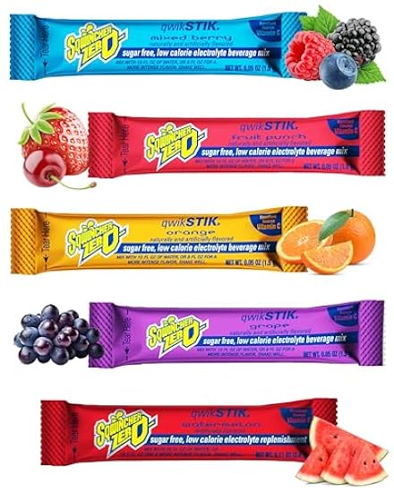 500-Pack Sqwincher ZERO Qwik Stik Hydration Powdered Paquetes - Assorted Popular Flavors (Orange, Grape, Fruit Punch, Mixed Berry, Watermelon) - Sugar-Free Electrolyte Multiplier Powdered Mix Beverage 931870416