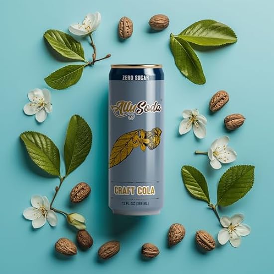 AlluSoda - Zero Sugar Craft Soda Naturally sweetened with Allulose, Monk Fruit & Reb M. Keto & Diabetic friendly with 0 net carbs and low calories (12-Pack Variety = 4 Craft Cola + 4 Lemon & Lime + 4 Gingerale) 227665738