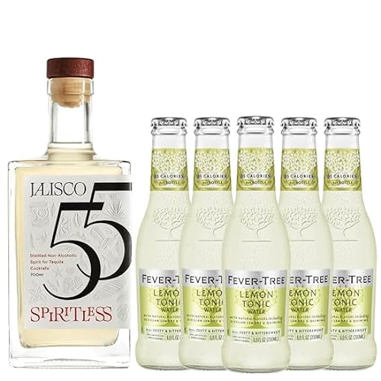 Spiritless Jalisco 55 Distilled Non-Alcoholic Tequila Bundle with Fever Tree Lemon Tonic - Tequila Collins - Premium Zero-Proof Liquor Spirits for a Refreshing Experience | 5 PACK 869281596