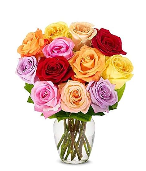 From You Flowers - One Dozen Rainbow Roses with Glass V