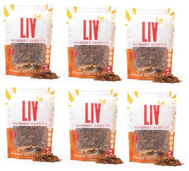 Liv Gourmet Granola, Peanut Butter Cacao Granola, 8oz bag (Pack of 6), Healthy, Nuts, Nutrient Dense, 1:1 Nut-to-Oat Ratio, Non-GMO, Low in Sugar, Vegan, Women Owned, Organic Oats, No Artificial Sugar or Flavors, Lightly Sweetened, No Inflammatory Oils 77