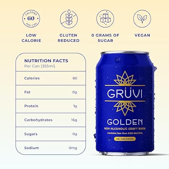 Gruvi Non-Alcoholic Beer Variety Pack, 18-Pack, Mocha Nitro Stout, Juicy IPA, Golden Lager, Less than 0.5% ABV, NA Beer… 14294297