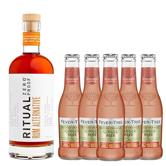 Ritual Zero Non-Alcoholic Rum Alternative with 5 Pack of Fever Tree Blood Orange Ginger Beer for your favorite Alcohol-Free Mixed Drink 836146142