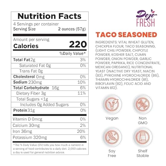 Dojo Fresh Taco Seasoned Plant Protein Mix – Plant Based Meat Alternative for Meatless Tacos Burritos Enchiladas, etc - Vegan, Soy Free, Non-GMO, Shelf Stable- 31g Protein Per Serving (8 oz, Pack of 3) 677683162