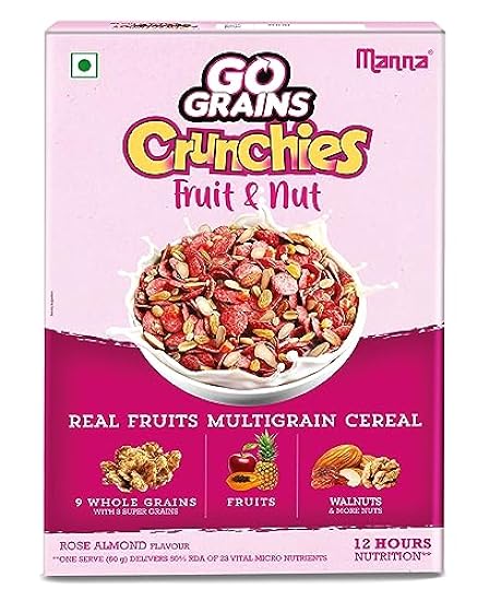 Manna Cereales para el desayuno (Multigrain) for Kids 300g, Rose Almond | Millets, Nuts & Raisins | Go Grains Crunchies 831056704