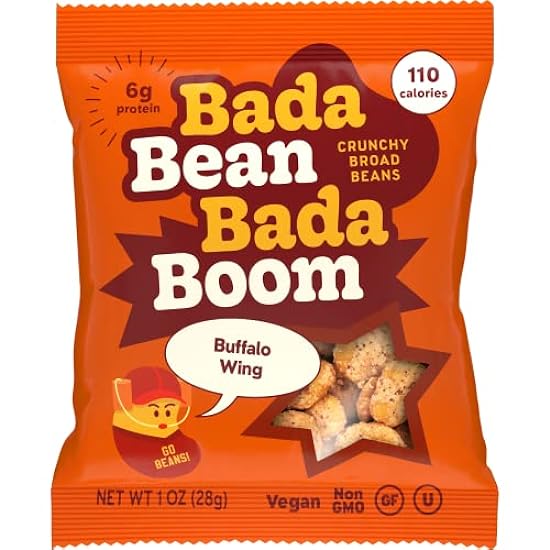 Enlightened Bada Bean Bada Boom - Plant-Based Protein, Sin gluten, Vegan, Crunchy Roasted Broad (Fava) Bean Snacks, 110 Calories per Serving, Buffalo Wing, 1 Ounce (Pack of 24) 39905993