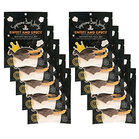 Supreme Carne de res Jerky, Halal Carne de res Jerky, Handcrafted Gourmet Meat Snacks, 10-Pack 2.5 oz, Sweet and Spicy, Brown, 2.5 Ounce (Pack of 10) 234261366