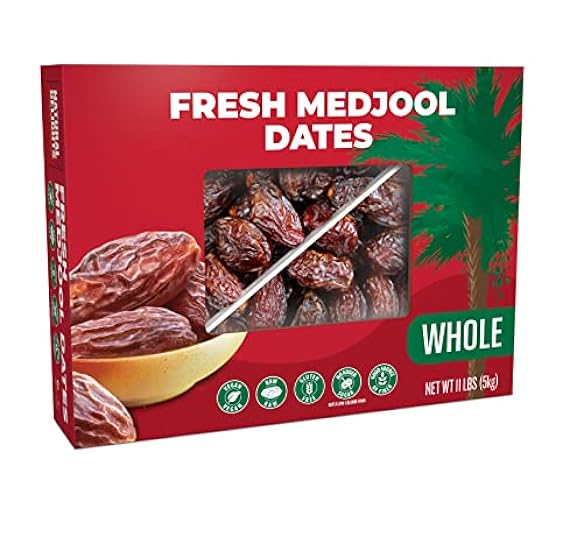 Natural Delights Medjool Dates – Large & Plump Whole Dates Medjool, Non-GMO Verified, Good Source of Fiber, Naturally Sweet Fruit Snack, Perfect for On-the-Go - Medjool Dates Whole, 11 lb Box 79927413