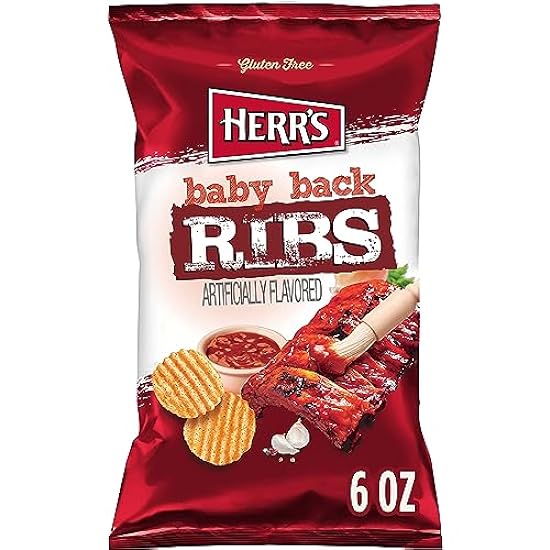 Herr’s Potato Chips, Baby Back Ribs Flavor, Sin gluten Snacks, 6oz Bag (12 Count) 582689449