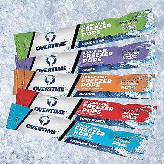 Overtime Electrolyte Freezer Pops, Sin azúcar, 150 Package Quantity (Single Serve/Multi Variety Pack 5 Flavors 30 of Each / 1 Case) 841566474