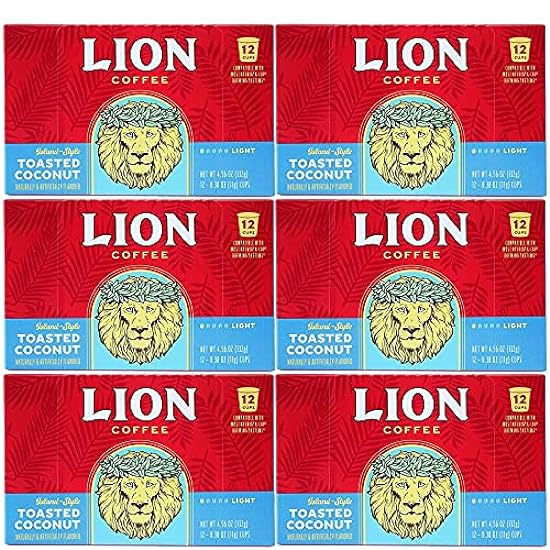 Lion Café Toasted Coconut Flavor, Single-Serve Café Pods - 12 Count Box (Pack of Six) 367684830