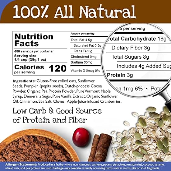 True North Granola – Chocolate Granola Cereal with Rolled Oats, Belgian Chocolate, Dried Cranberries, Sin gluten, All Natural and Non-GMO, Bolsa a granel, 25 lb. 459323936