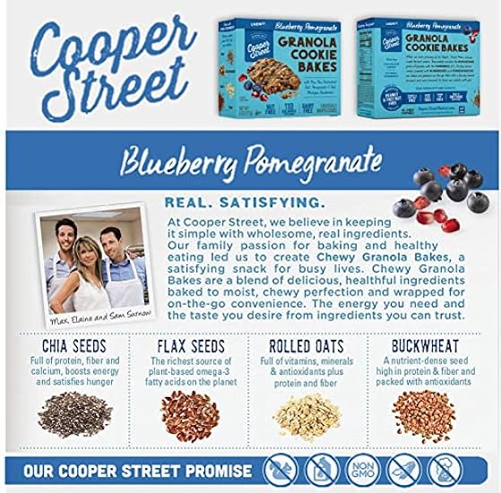 Cooper Street Granola Cookie Bake - Chewy Granola Bars with Chia, Flax, Buckwheat and Oats in Delicious Blueberry Pomegranate Flavor | Individually Wrapped Healthy Breakfast Bars | 1 oz | 48 Pack 770394801