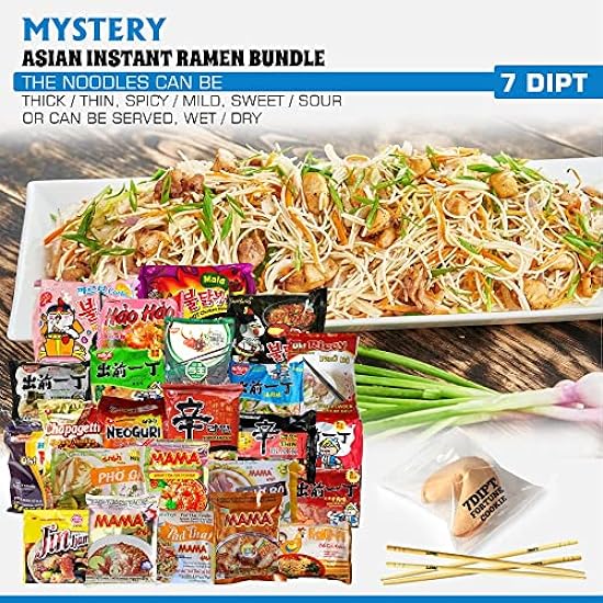 7DIPT Asian Instant Ramen Variety Sampler Bundle w/ Fortune Cookie & Chopsticks - (30 Pack Assorted, minimum of 15 different) 9042962