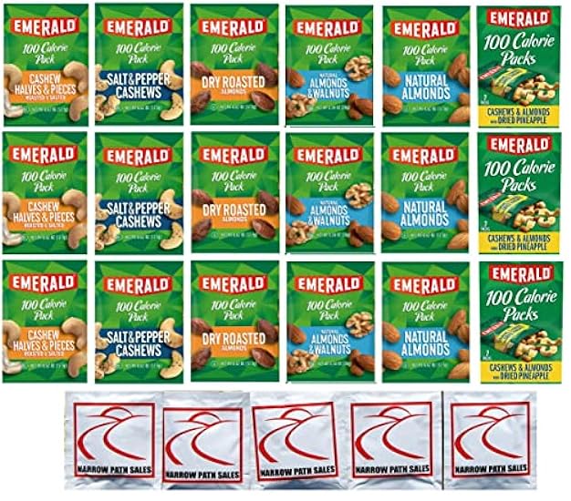 Emerald Cashew Almond Nuts 100 Calorie Packs - Variety Sampler Pack of 18 bolsas, 6 Flavors 353539270