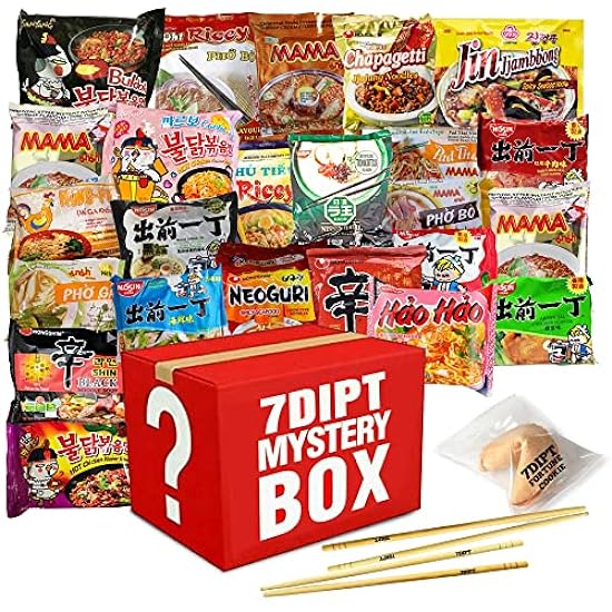 7DIPT Asian Instant Ramen Variety Sampler Bundle w/ Fortune Cookie & Chopsticks - (30 Pack Assorted, minimum of 15 different) 9042962
