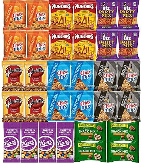 Snacks Variety Pack for Adults - Snack Pack Care Package - Party Mix Snack Mix Chex Mix Individual Packs Bulk Assortment (32 Pack) 316894320
